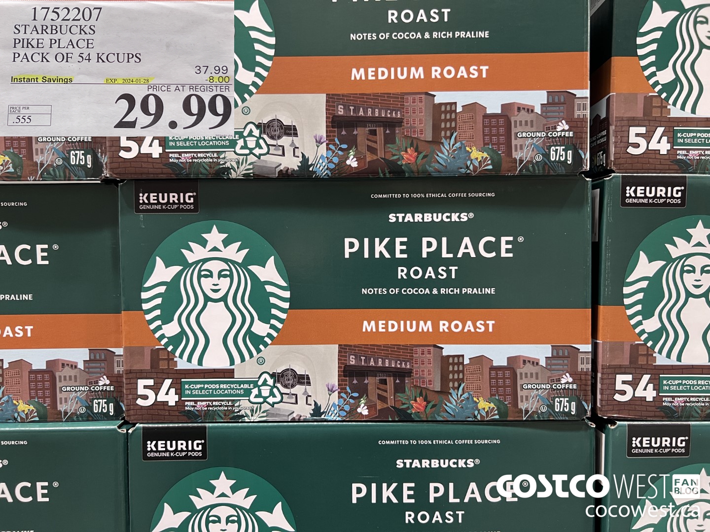 1752207 STARBUCKS PIKE PLACE PACK OF 54 KCUPS ($8.00 INSTANT SAVINGS EXPIRES ON 2024-01-28) $29.99