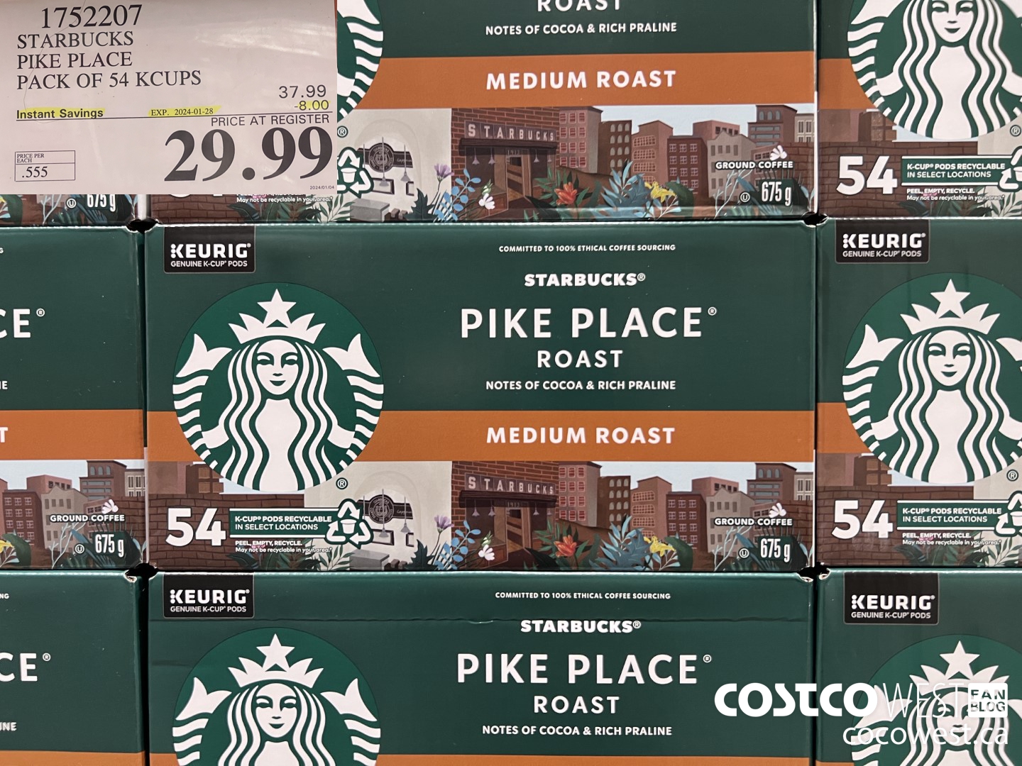 1752207 STARBUCKS PIKE PLACE PACK OF 54 KCUPS ($8.00 INSTANT SAVINGS EXPIRES ON 2024-01-28) $29.99