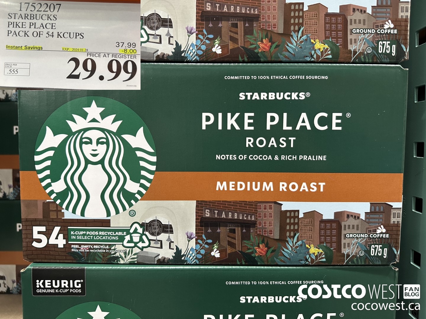 1752207 STARBUCKS PIKE PLACE PACK OF 54 KCUPS ($8.00 INSTANT SAVINGS EXPIRES ON 2024-01-28) $29.99
