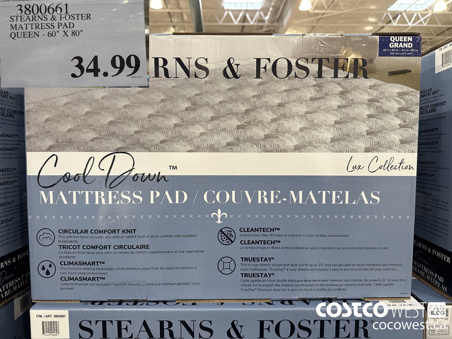 3800661 STEARNS & FOSTER MATTRESS PAD QUEEN 60