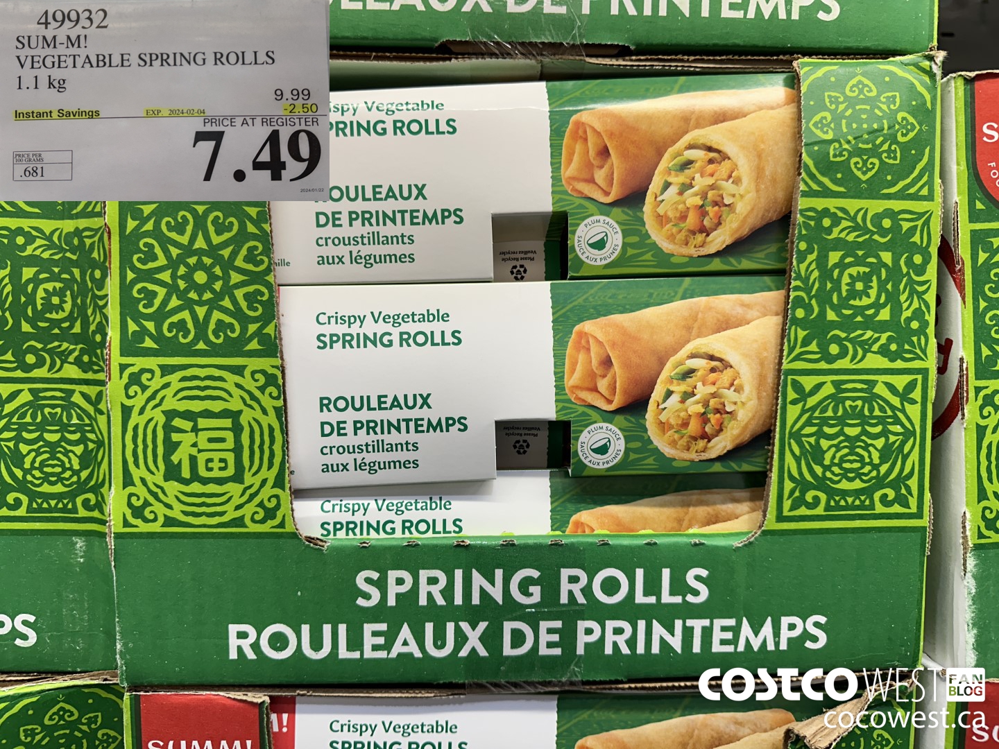 49932 SUM-M! VEGETABLE SPRING ROLL 1 kg ($2.50 INSTANT SAVINGS EXPIRES ON 2024-02-04) $7.49