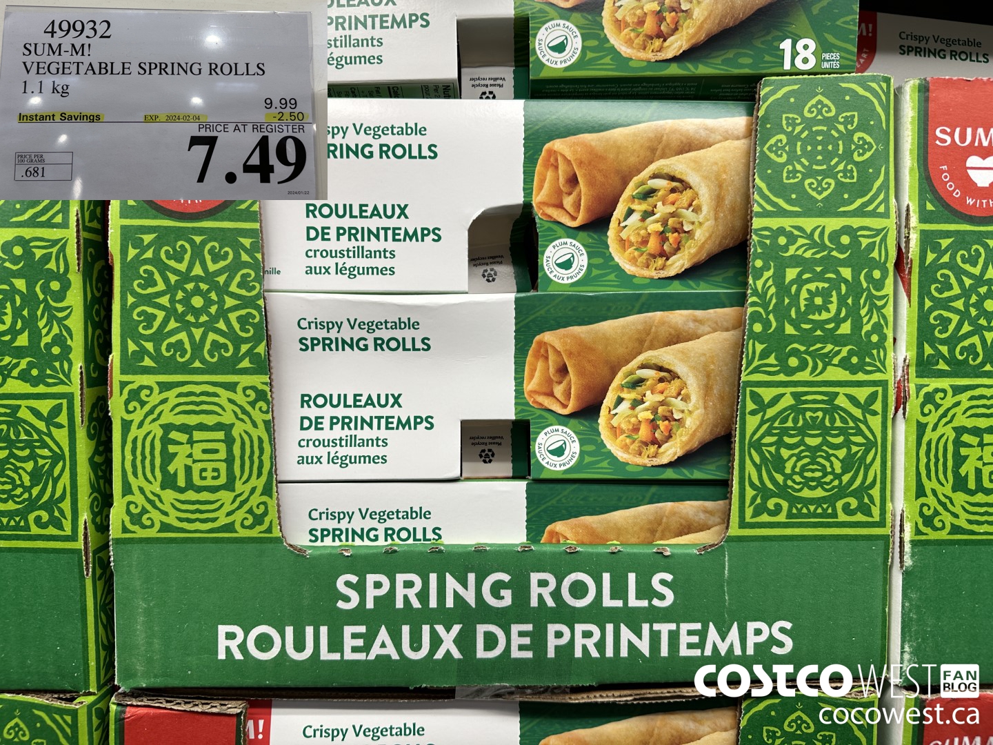 49932 SUM-M! VEGETABLE SPRING ROLL 1 kg ($2.50 INSTANT SAVINGS EXPIRES ON 2024-02-04) $7.49