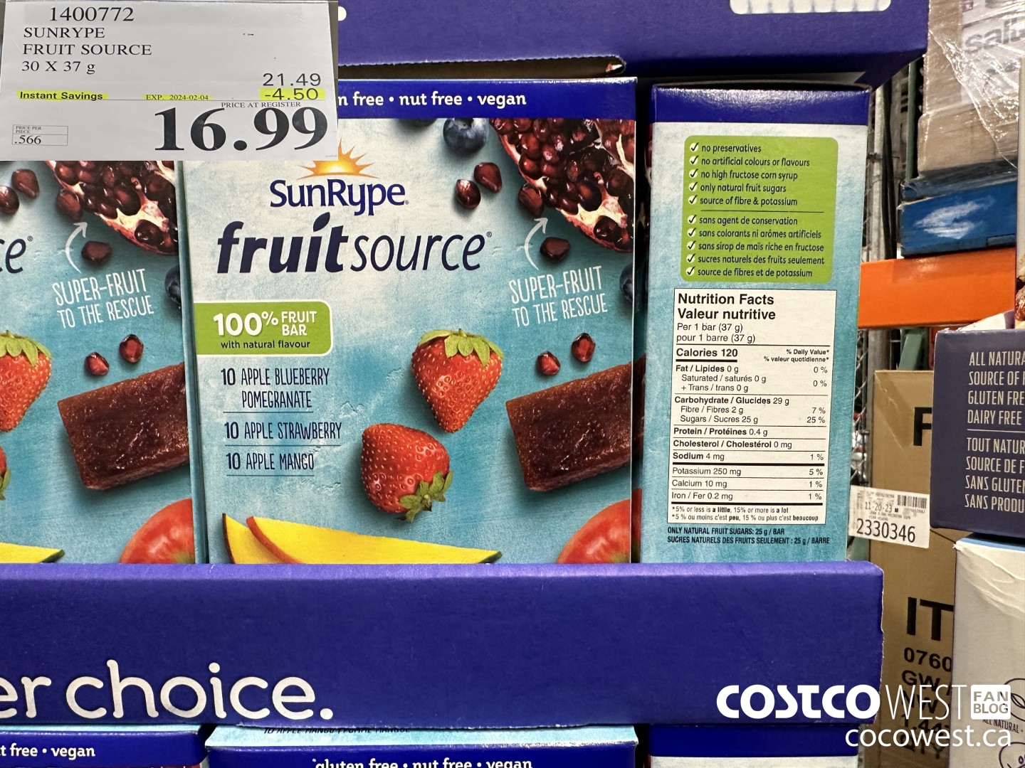 1400772 SUNRYPE FRUIT SOURCE 30 X 37 G ($4.50 INSTANT SAVINGS EXPIRES ON 2024-02-04) $16.99
