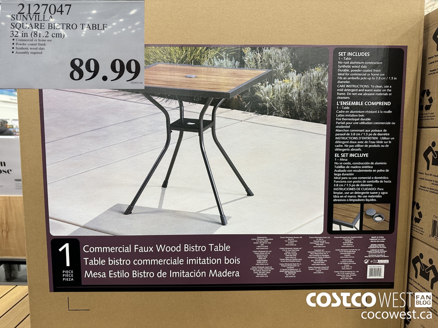 2127047 SUNVILLA SQUARE BISTRO TABLE 32 IN (81.2 CM) $89.99