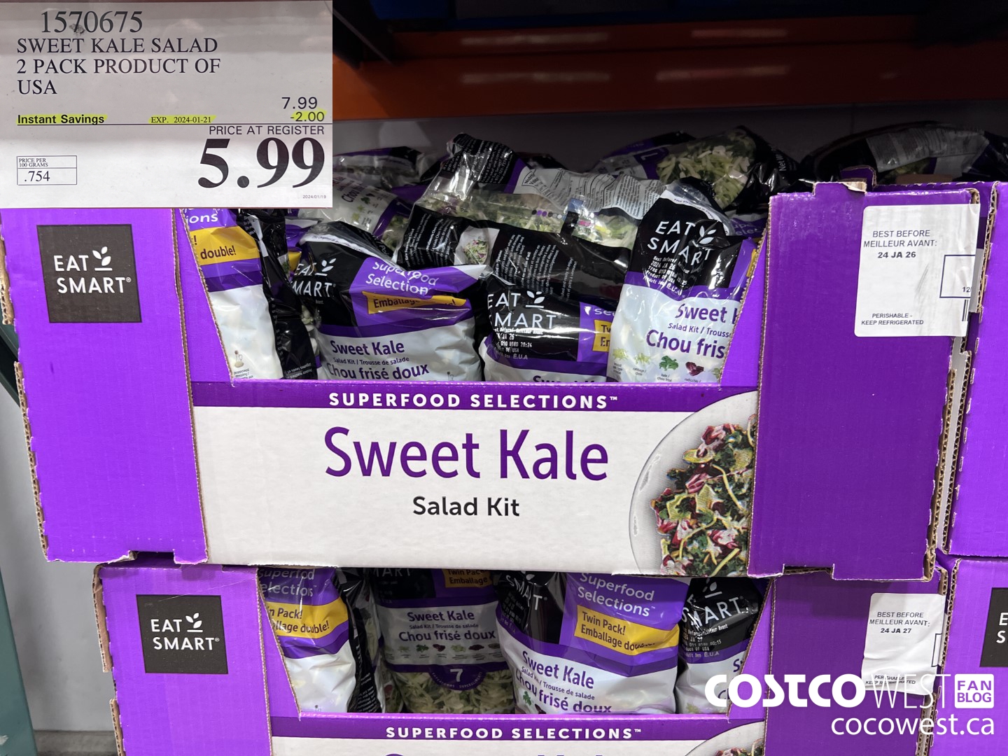1570675 SWEET KALE SALAD 2 PACK PRODUCT OF USA ($2.00 INSTANT SAVINGS EXPIRES ON 2024-01-21) $5.99