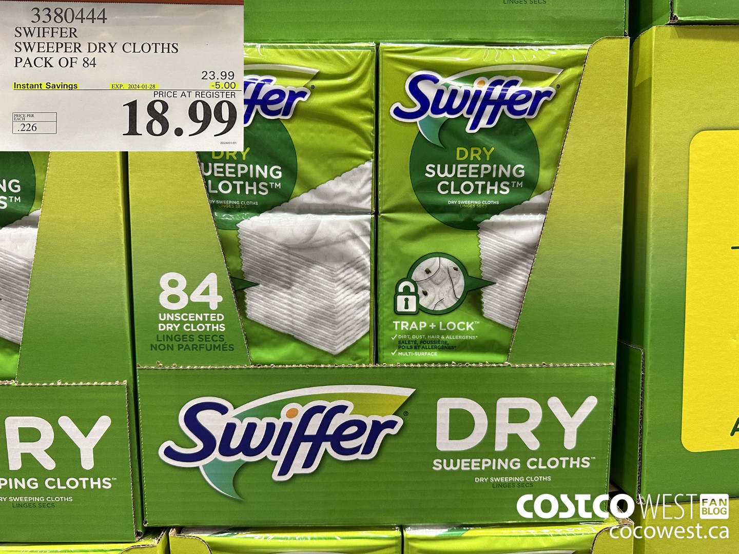 3380444 SWIFFER SWEEPER DRY CLOTHS PACK OF 84 ($5.00 INSTANT SAVINGS EXPIRES ON 2024-01-28) $18.99