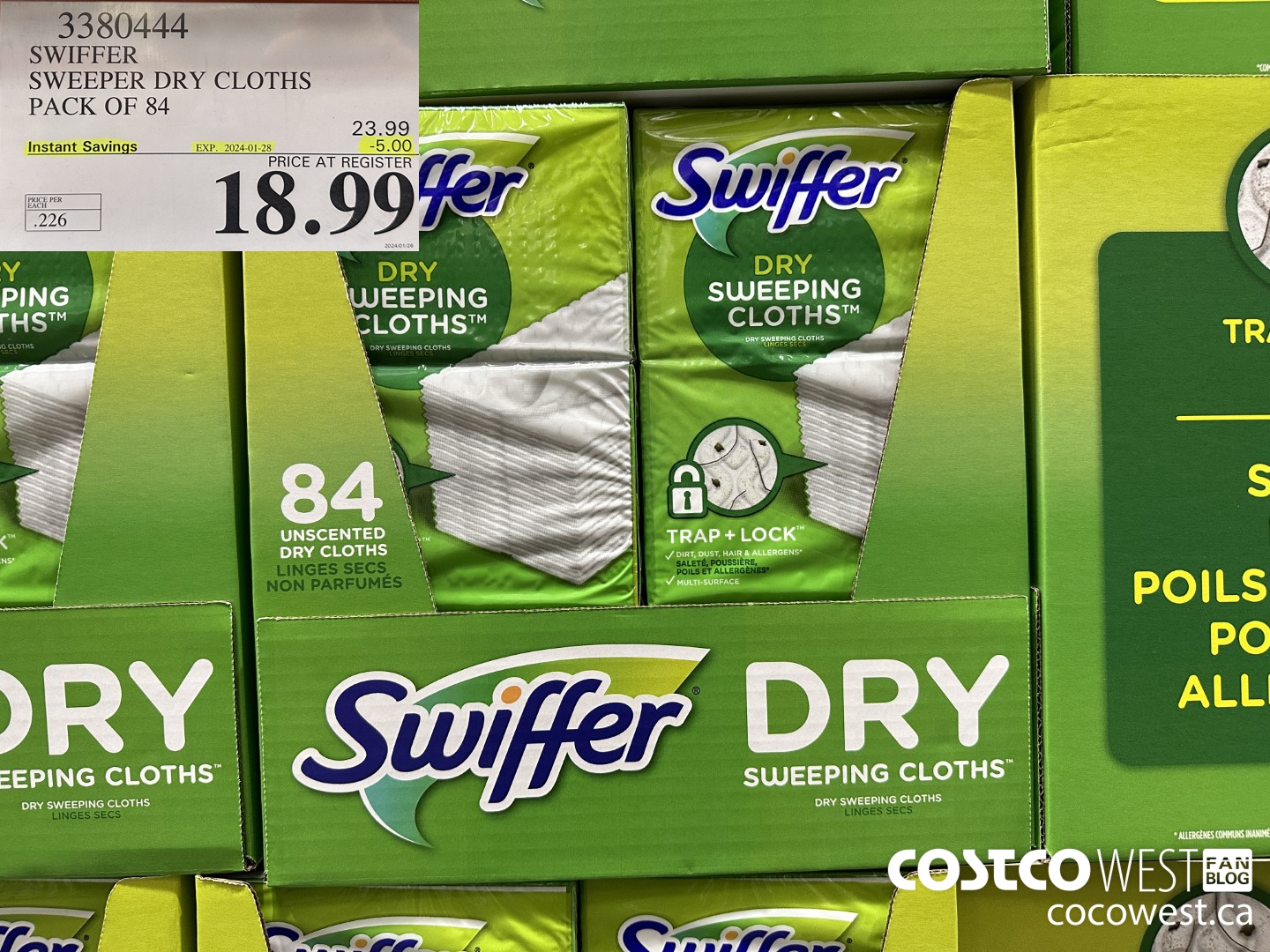 3380444 SWIFFER SWEEPER DRY CLOTHS PACK OF 84 ($5.00 INSTANT SAVINGS EXPIRES ON 2024-01-28) $18.99