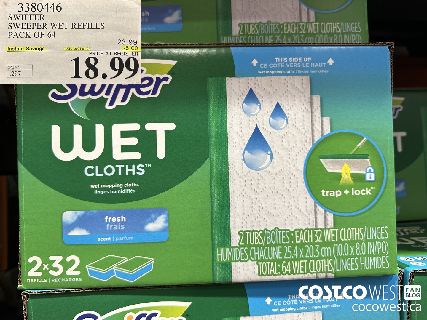 3380446 SWIFFER SWEEPER WET REFILLS PACK OF 64 ($5.00 INSTANT SAVINGS EXPIRES ON 2024-01-28) $18.99