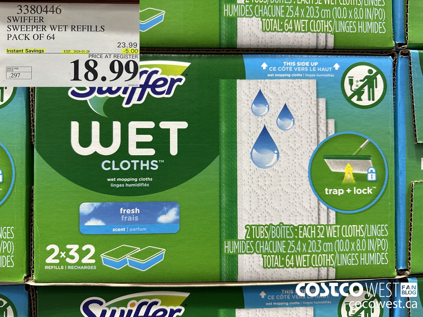 3380446 SWIFFER SWEEPER WET REFILLS PACK OF 64 ($5.00 INSTANT SAVINGS EXPIRES ON 2024-01-28) $18.99