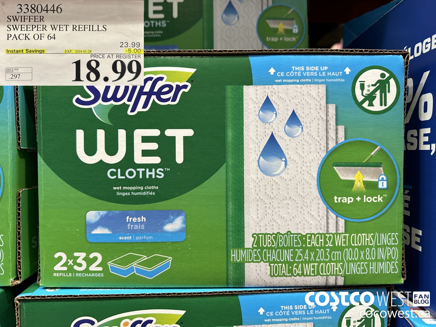 3380446 SWIFFER SWEEPER WET REFILLS PACK OF 64 ($5.00 INSTANT SAVINGS EXPIRES ON 2024-01-28) $18.99