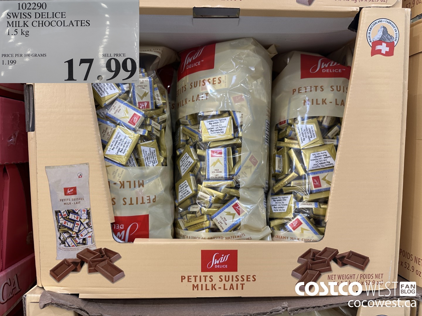 102290 SWISS DELICE MILK CHOCOLATES 1.5KG $17.99