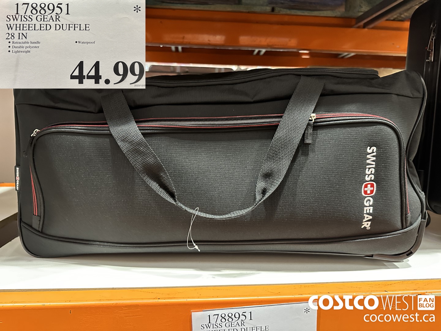 1788951 SWISS GEAR WHEELED DUFFLE 28 IN $44.99