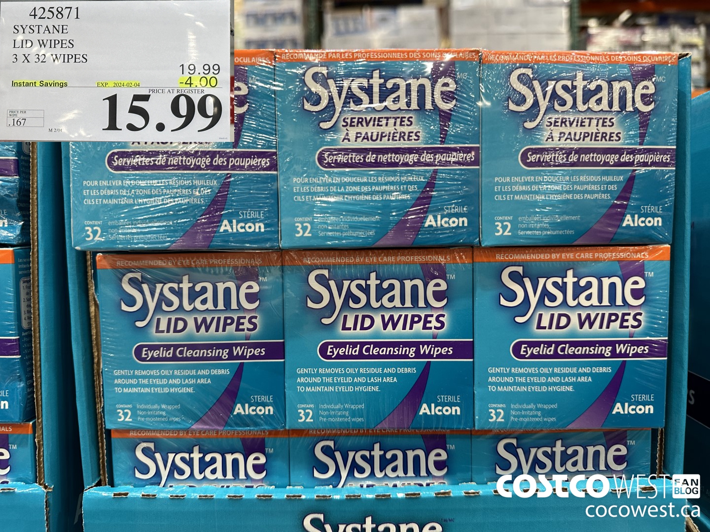 425871 SYSTANE LID WIPES 3 X 32 WIPES ($4.00 INSTANT SAVINGS EXPIRES ON 2024-02-04) $15.99