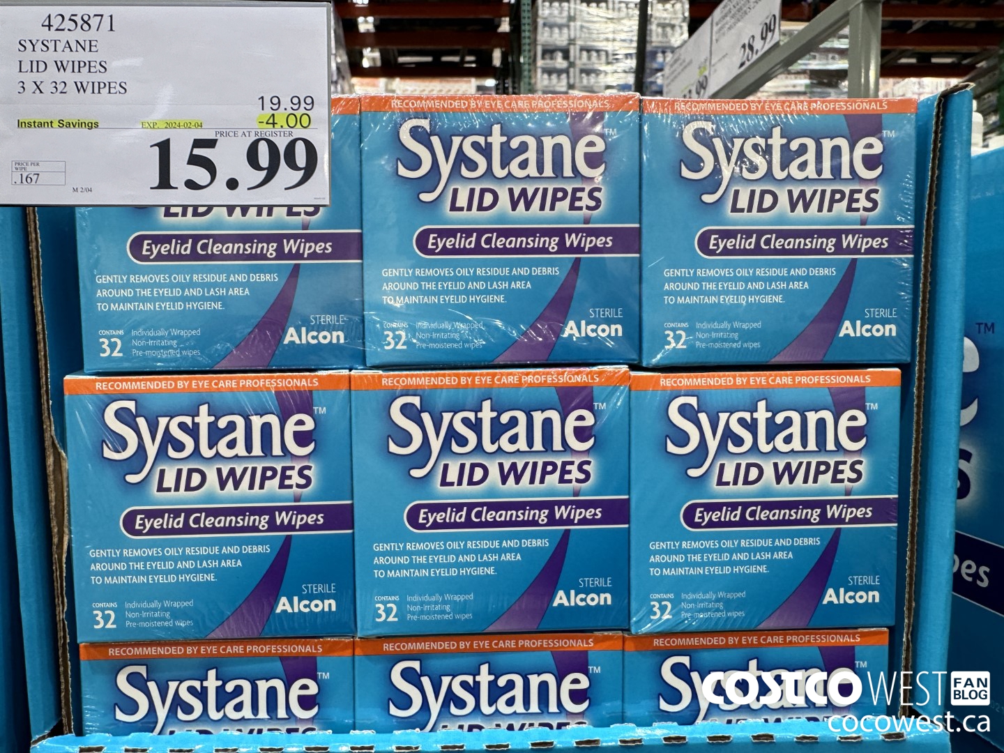 425871 SYSTANE LID WIPES 3 X 32 WIPES ($4.00 INSTANT SAVINGS EXPIRES ON 2024-02-04) $15.99