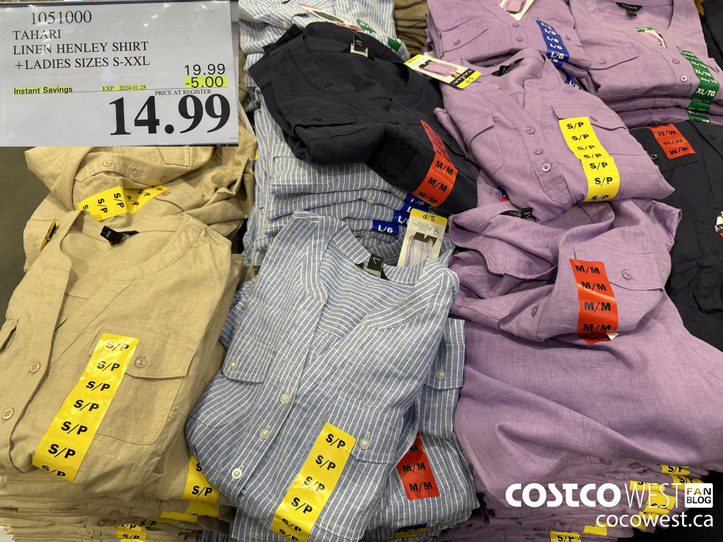 1051000 TAHARI LINEN HENLEY SHIRT LADIES SIZES S-XXL  ($5.00 INSTANT SAVINGS EXPIRES ON 2024-01-28) $14.99