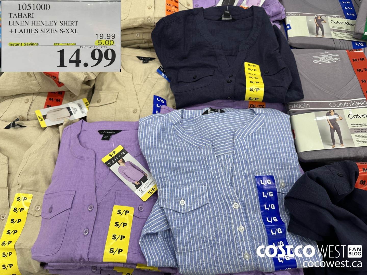 1051000 TAHARI LINEN HENLEY SHIRT LADIES SIZES S-XXL  ($5.00 INSTANT SAVINGS EXPIRES ON 2024-01-28) $14.99