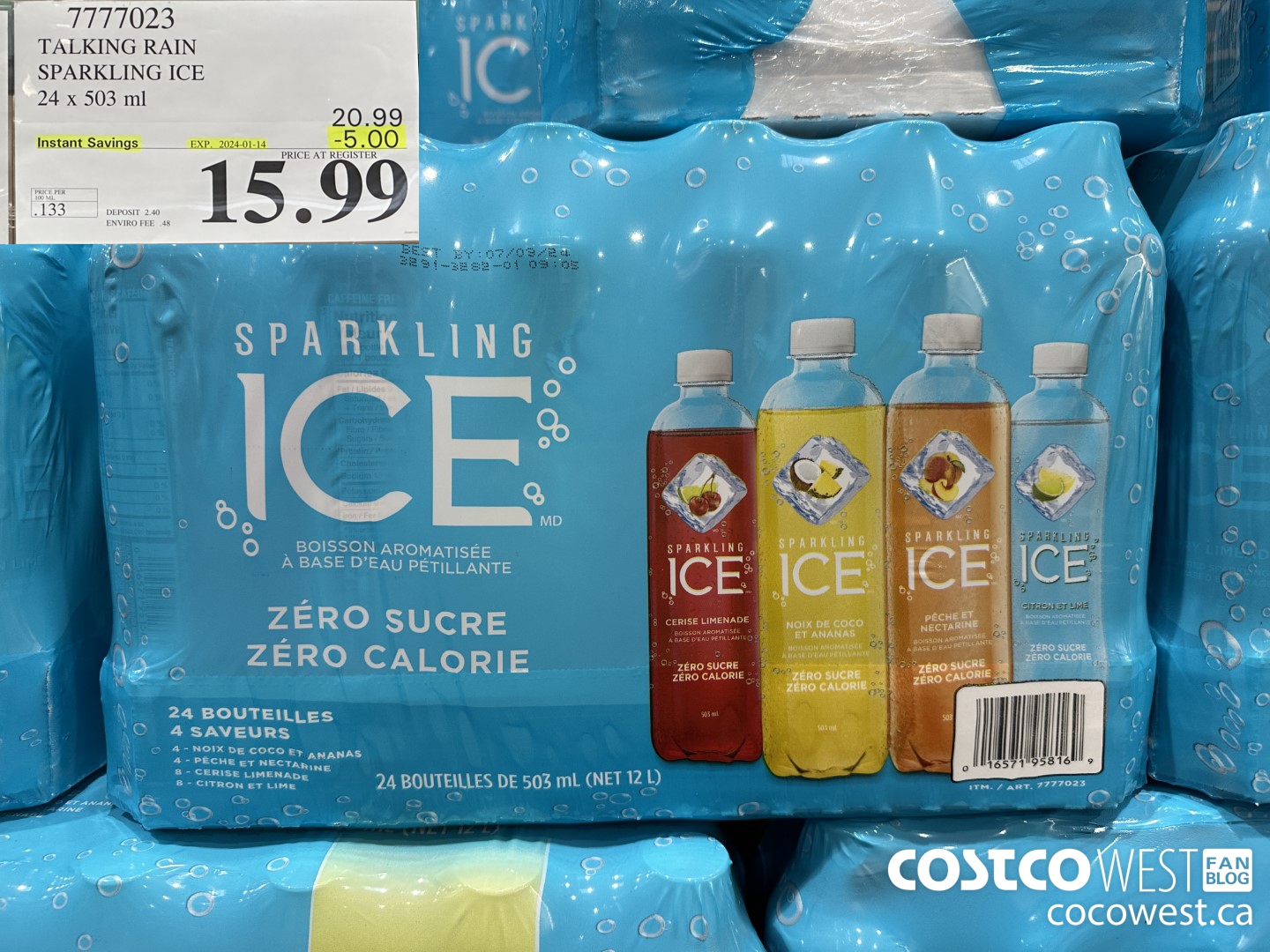 7777023 TALKING RAIN SPARKLING ICE 24 X 503ML ($5.00 INSTANT SAVINGS EXPIRES ON 2024-01-14) $15.99