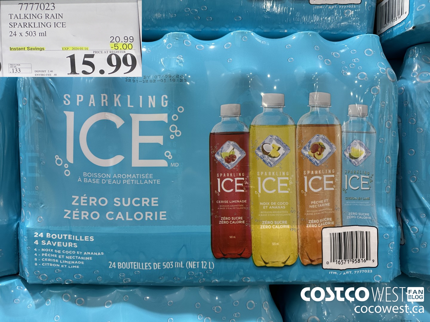 7777023 TALKING RAIN SPARKLING ICE 24 X 503ML ($5.00 INSTANT SAVINGS EXPIRES ON 2024-01-14) $15.99