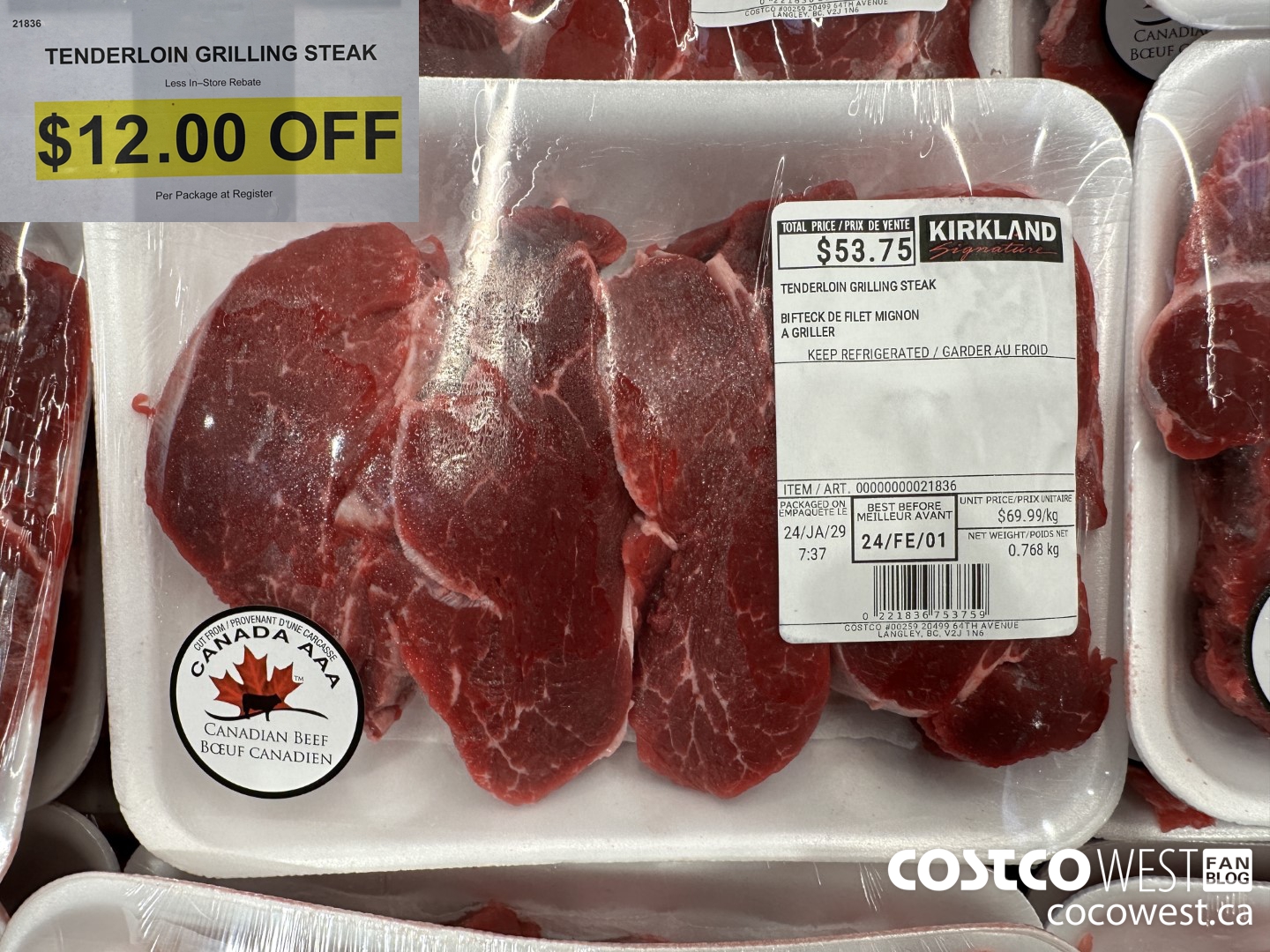 21836 TENDERLOIN GRILLING STEAK ($12.00 INSTANT SAVINGS)