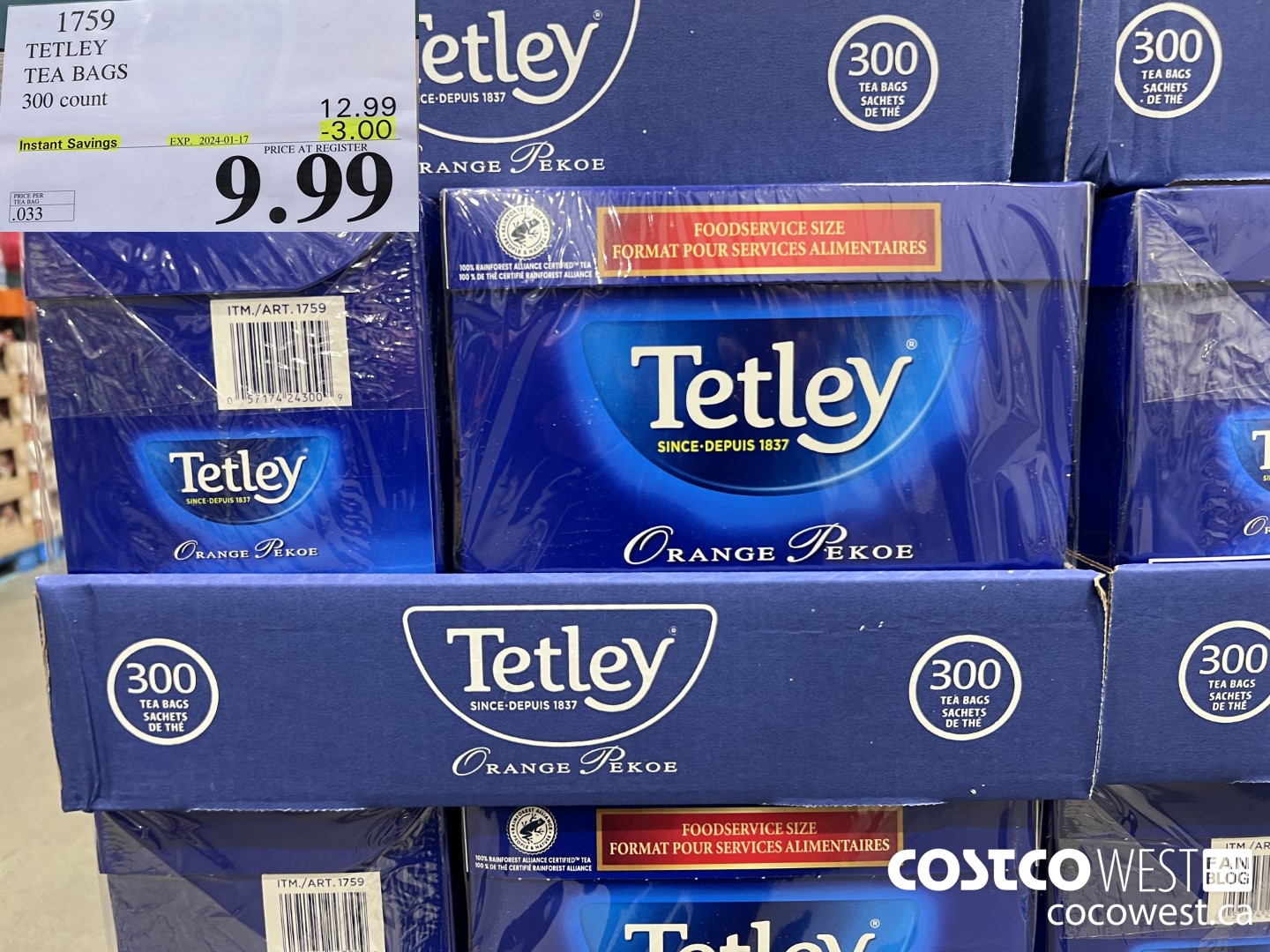 1759 TETLEY TEA BAGS 300 COUNT ($3.00 INSTANT SAVINGS EXPIRES ON 2024-01-17) $9.99