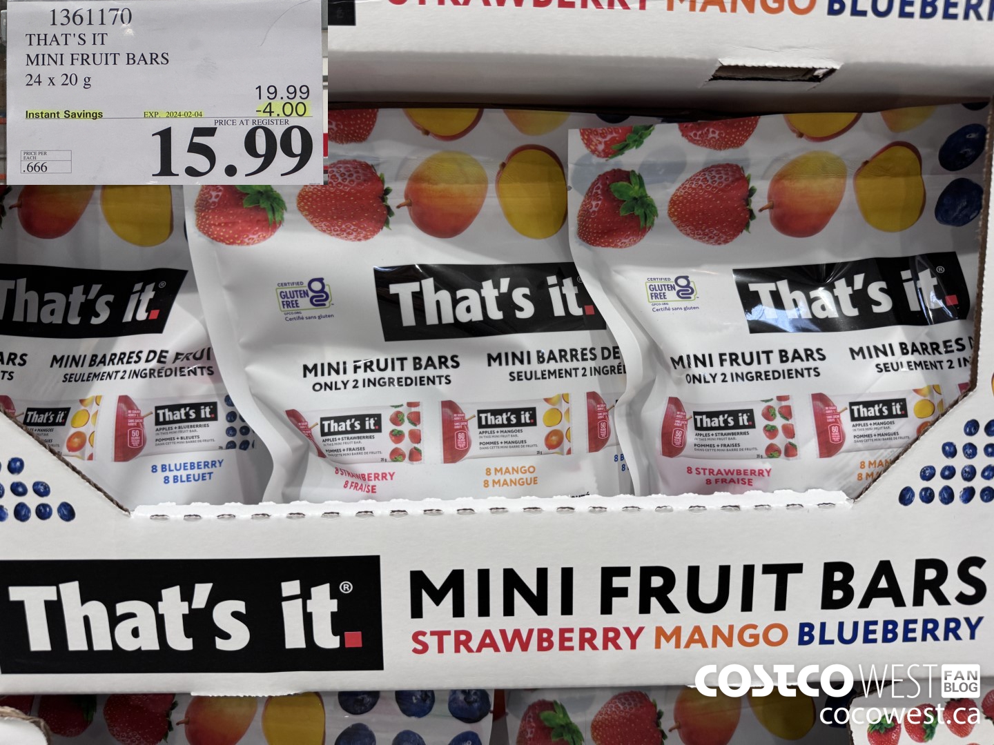 1361170 THAT'S IT MINI FRUIT BARS 24 x 20 g ($4.00 INSTANT SAVINGS EXPIRES ON 2024-02-04) $15.99