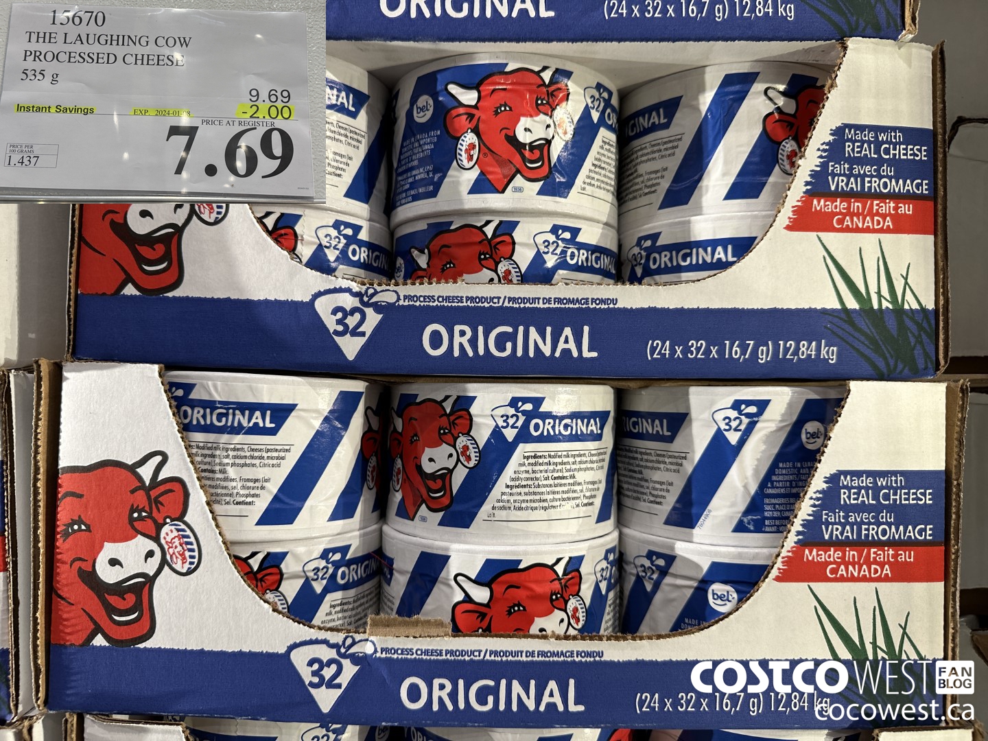 15670 THE LAUGHING COW PROCESSED CHEESE 535 g ($2.00 INSTANT SAVINGS EXPIRES ON 2024-01-08) $7.69