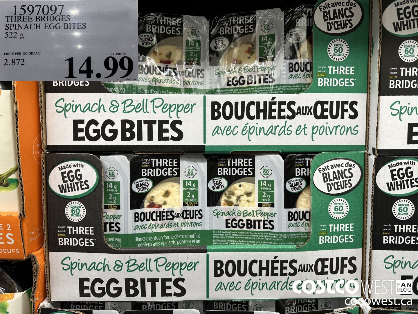 1597097 THREE BRIDGES SPINACH EGG BITES 522 G $14.99