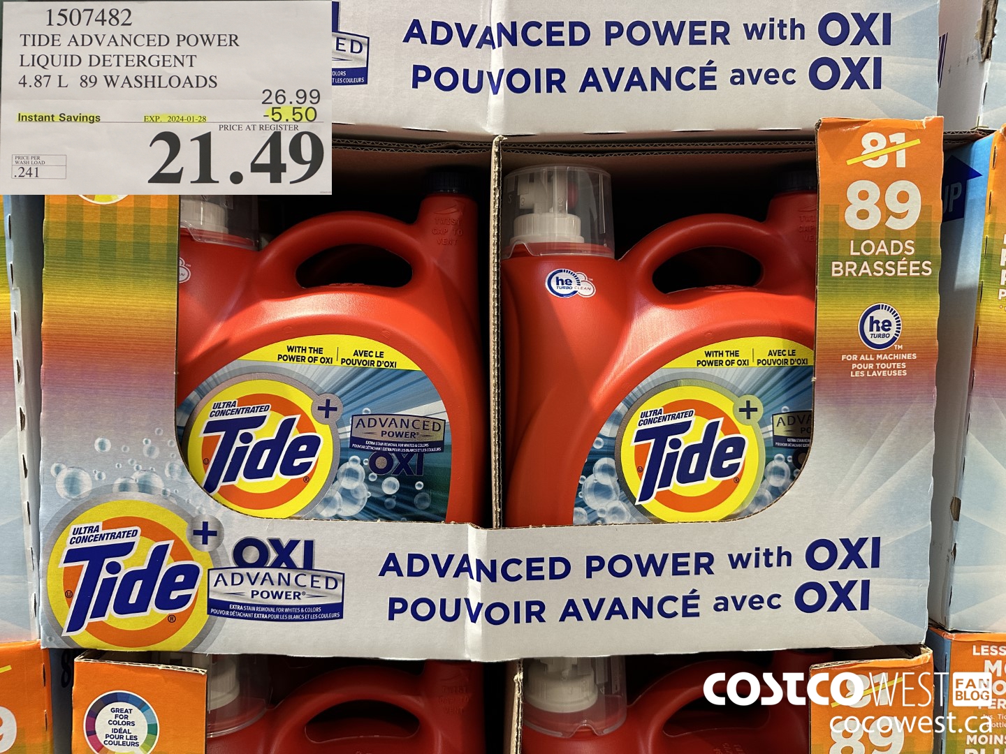 1507482 TIDE ADVANCED POWER LIQUID DETERGENT 4.87 L 89 WASHLOADS ($5.50 INSTANT SAVINGS EXPIRES ON 2024-01-28) $21.49