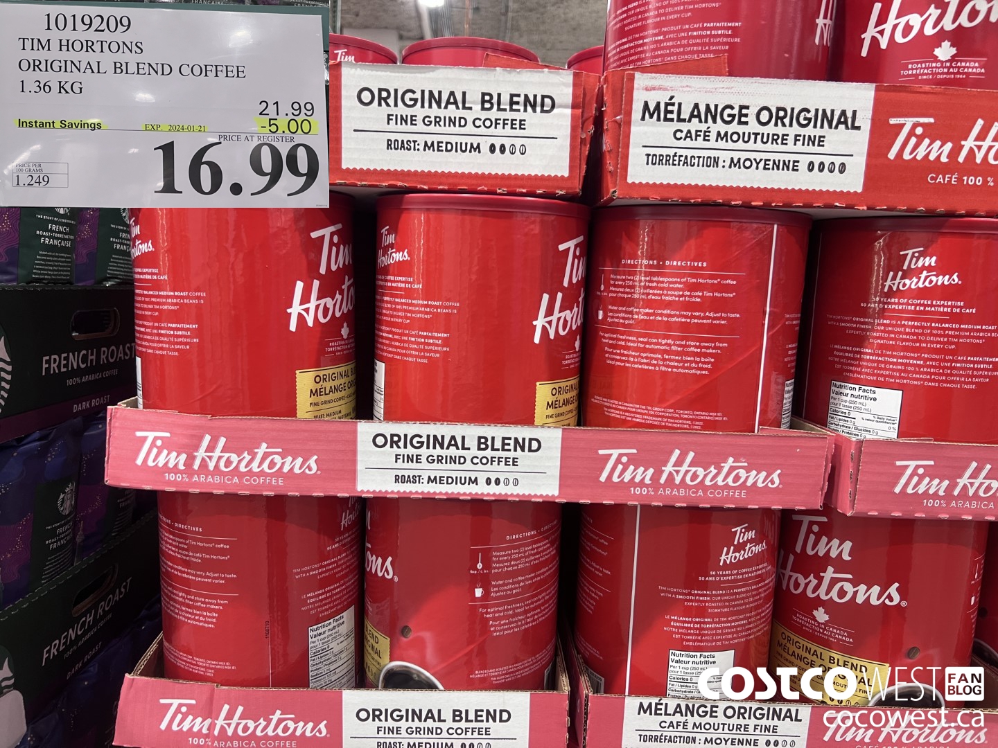 1019209 TIM HORTONS ORIGINAL BLEND COFFEE 1.36 KG ($5.00 INSTANT SAVINGS EXPIRES ON 2024-01-21) $16.99
