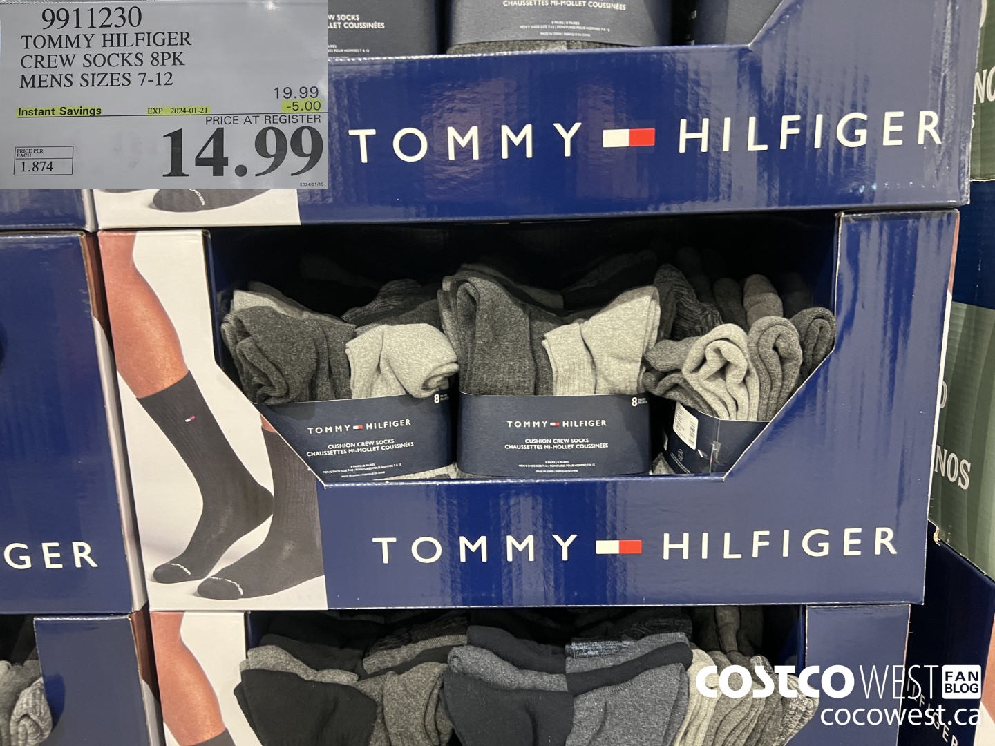 9911230 TOMMY HILFIGER CREW SOCKS 8PK MENS SIZES 7-12  ($5.00 INSTANT SAVINGS EXPIRES ON 2024-01-21) $14.99