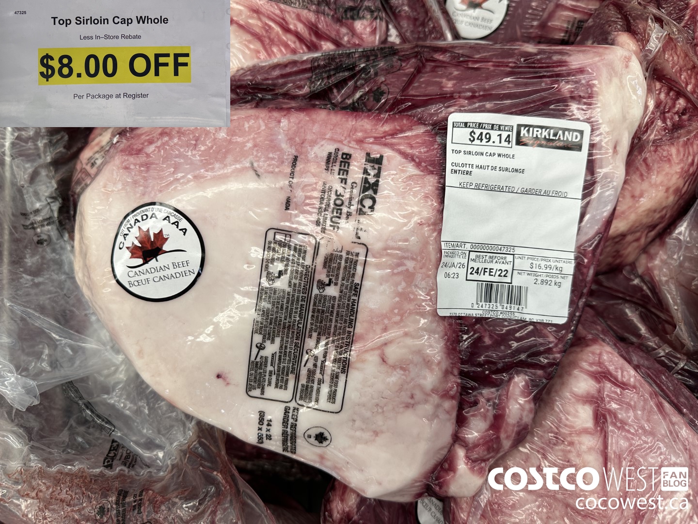 47325 TOP SIRLOIN CAP WHOLE ($8.00 INSTANT SAVINGS)