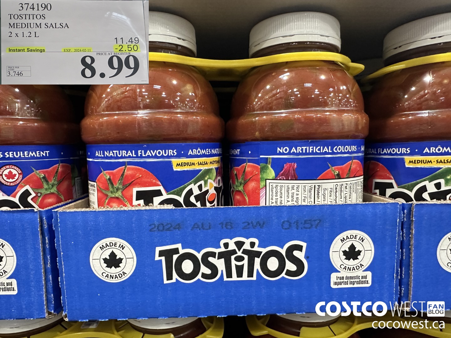 374190 TOSTITOS MEDIUM SALSA 2 X 1.2 L ($2.50 INSTANT SAVINGS EXPIRES ON 2024-02-11) $8.99