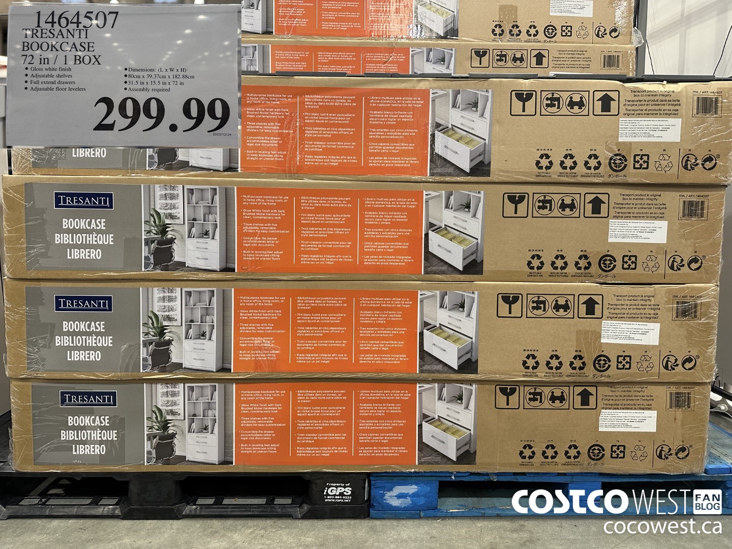 1464507 TRESANTI BOOKCASE 72IN / 1 BOX $299.99