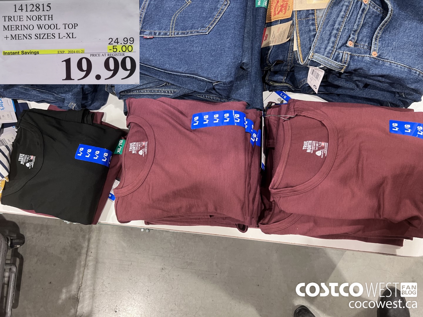 1412815 TRUE NORTH MERINO WOOL TOP MENS SIZES L-XL ($5.00 INSTANT SAVINGS EXPIRES ON 2024-01-21) $19.99