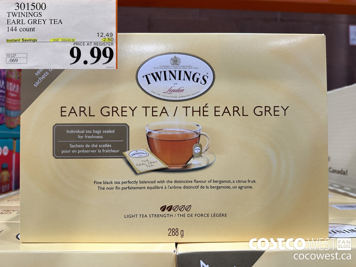 301500 TWININGS EARL GREY TEA 144 COUNT ($2.50 INSTANT SAVINGS EXPIRES ON 2024-01-28) $9.99