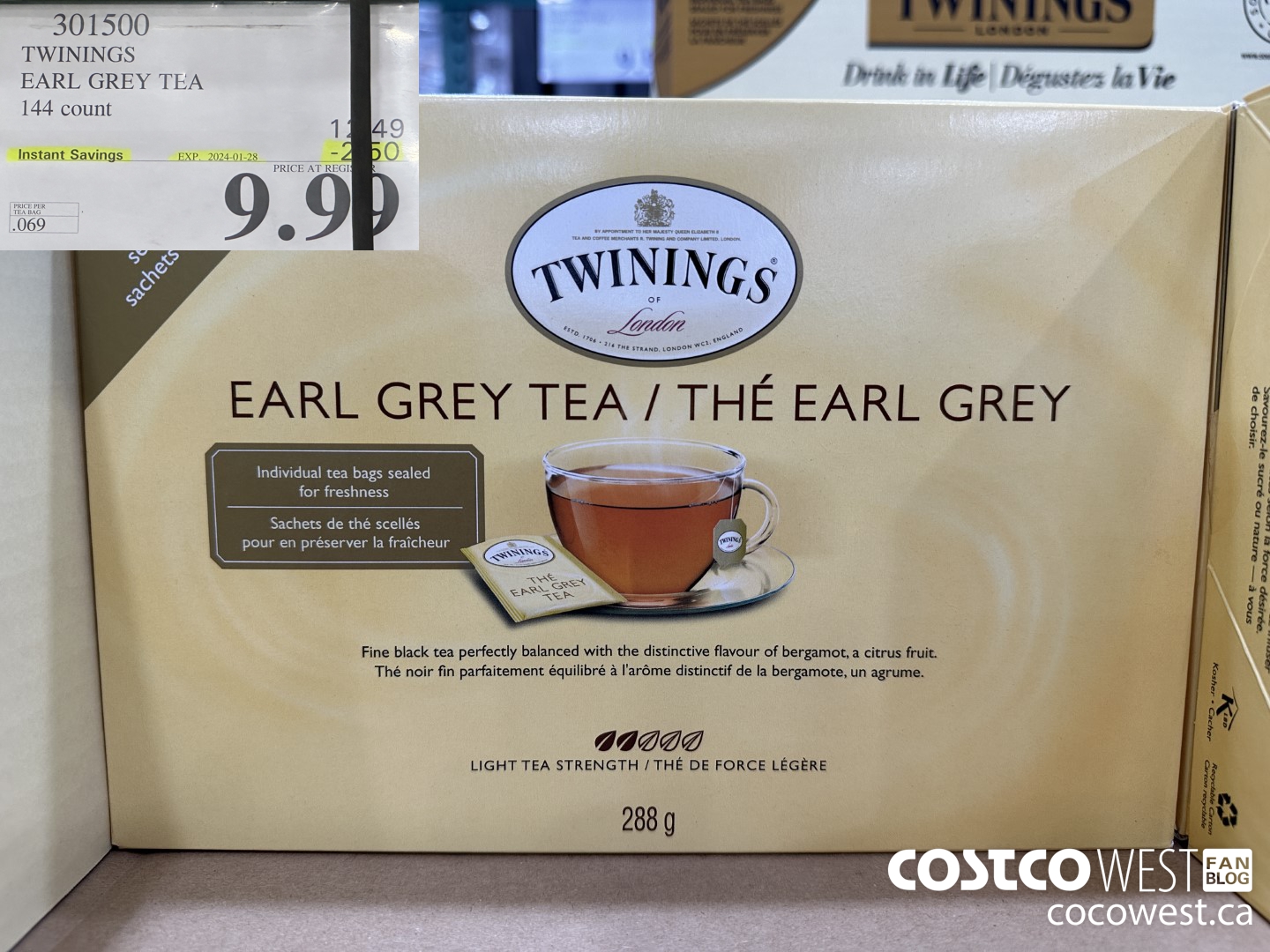 301500 TWININGS EARL GREY TEA 144 COUNT ($2.50 INSTANT SAVINGS EXPIRES ON 2024-01-28) $9.99
