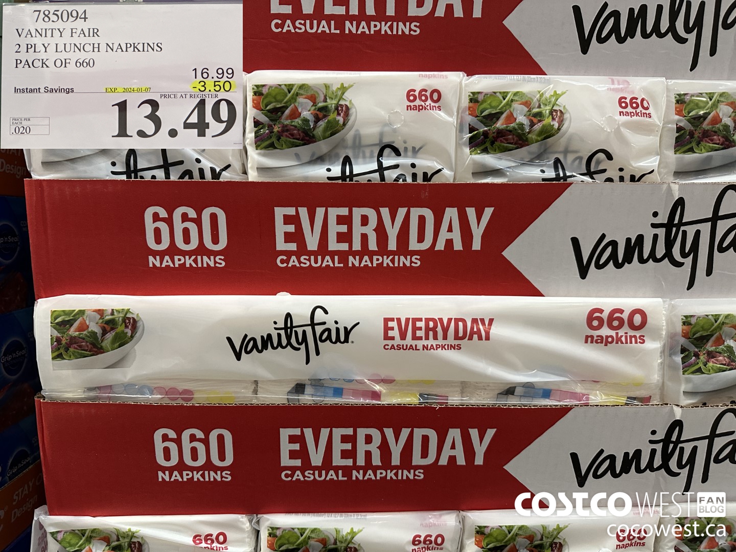 785094 VANITY FAIR 2 PLY LUNCH NAPKIN PACK OF 660 ($3.50 INSTANT SAVINGS EXPIRES ON 2024-01-07) $13.49