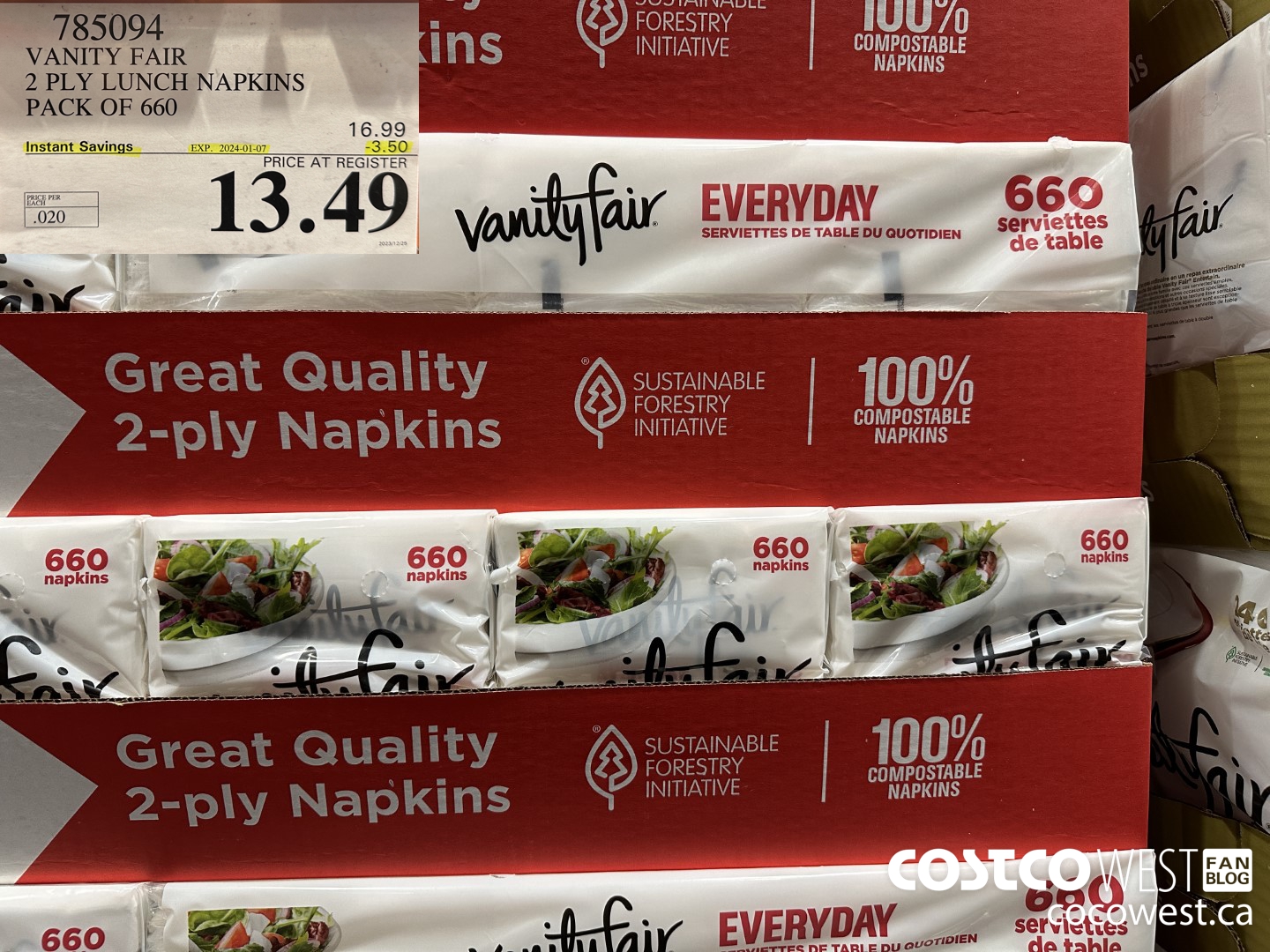 785094 VANITY FAIR 2 PLY LUNCH NAPKIN PACK OF 660 ($3.50 INSTANT SAVINGS EXPIRES ON 2024-01-07) $13.49