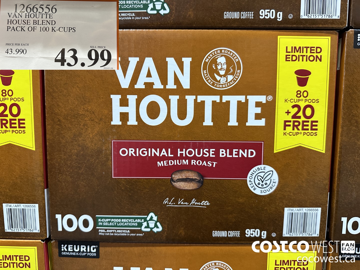 1266556 VAN HOUTTE HOUSE BLEND PACK OF 100 K-CUPS $43.99
