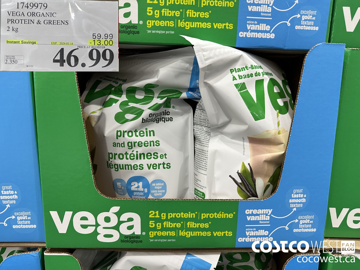 1749979 VEGA ORGANIC PROTEIN & GREENS 2 KG ($13.00 INSTANT SAVINGS EXPIRES ON 2024-01-14) $46.99