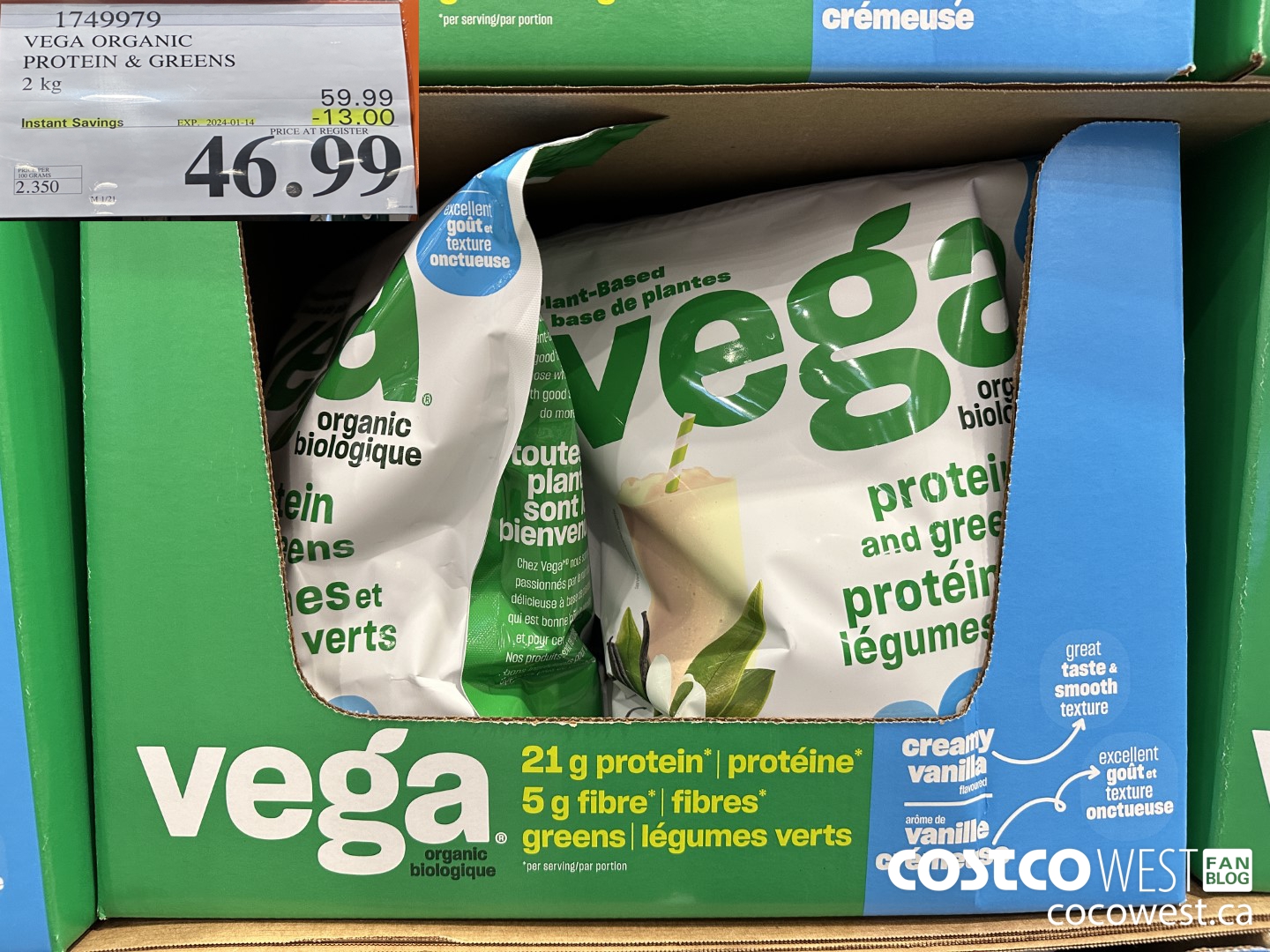 1749979 VEGA ORGANIC PROTEIN & GREENS 2 KG ($13.00 INSTANT SAVINGS EXPIRES ON 2024-01-14) $46.99