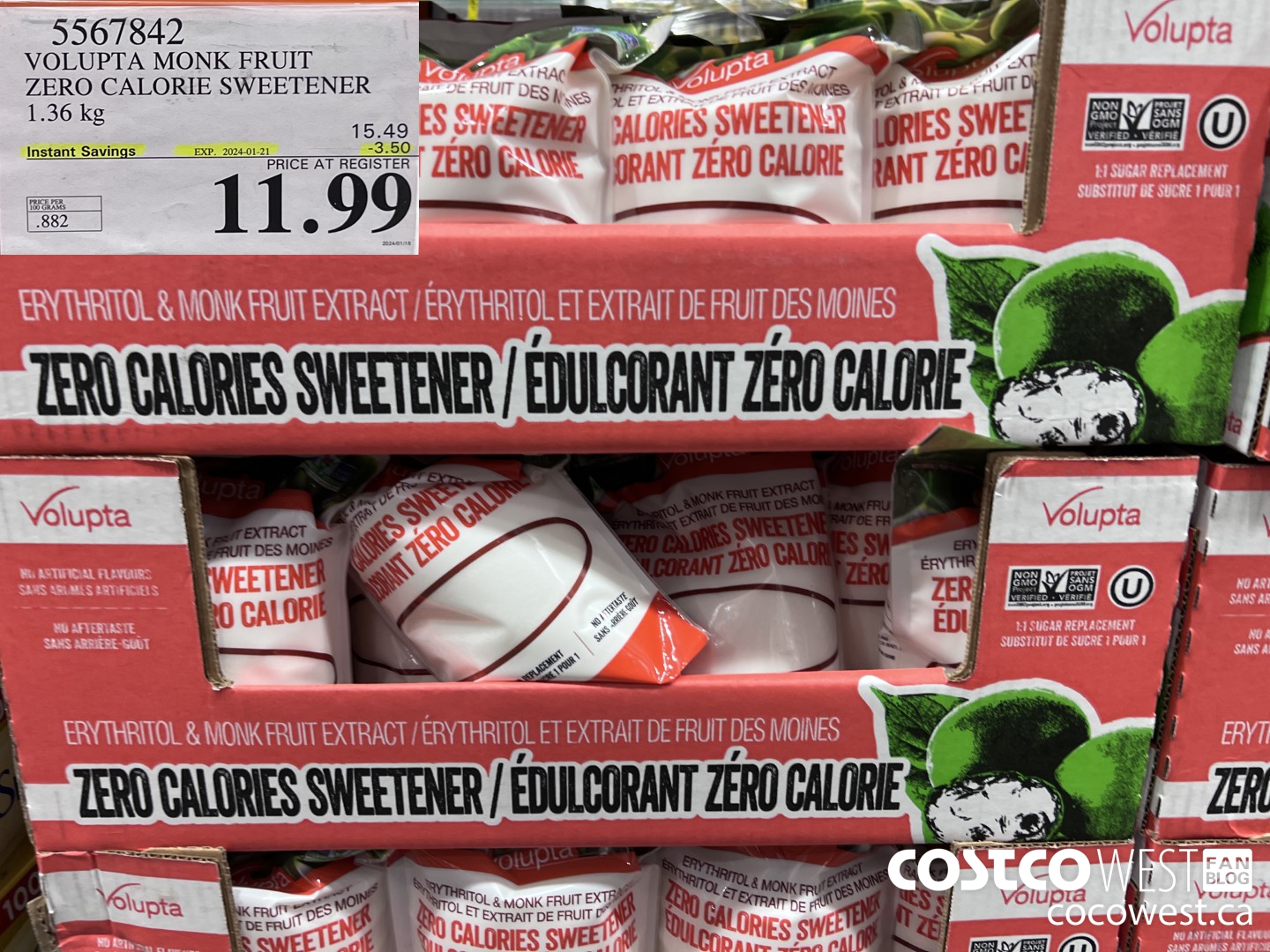 5567842 VOLUPTA MONK FRUIT ZERO CALORIE SWEETENER 1.36KG ($3.50 INSTANT SAVINGS EXPIRES ON 2024-01-21) $11.99