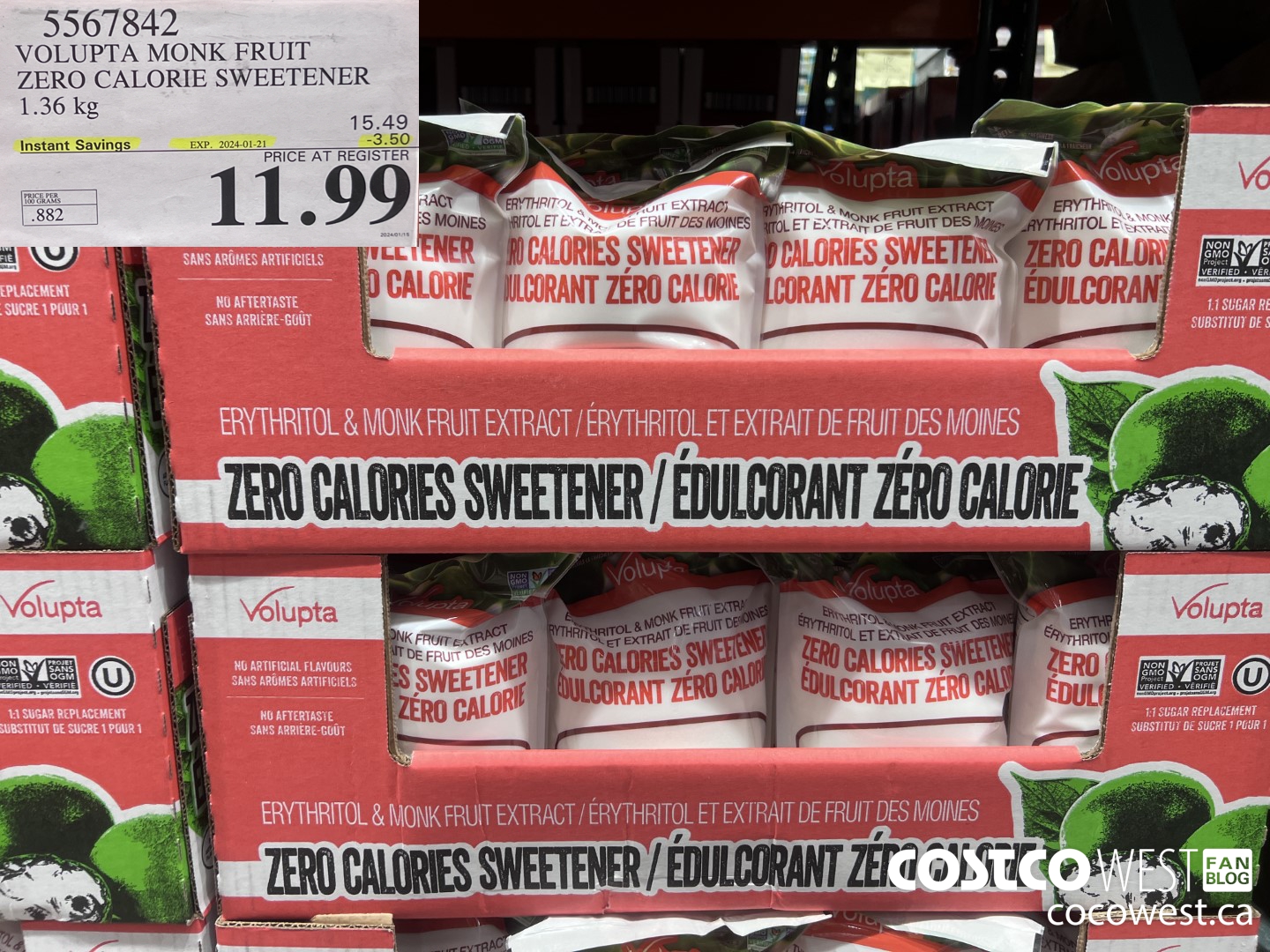 5567842 VOLUPTA MONK FRUIT ZERO CALORIE SWEETENER 1.36KG ($3.50 INSTANT SAVINGS EXPIRES ON 2024-01-21) $11.99