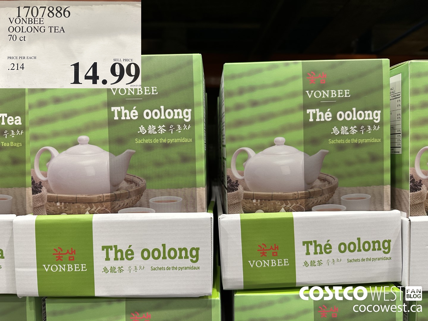 1707886 VONBEE OOLONG TEA 70 CT $14.99