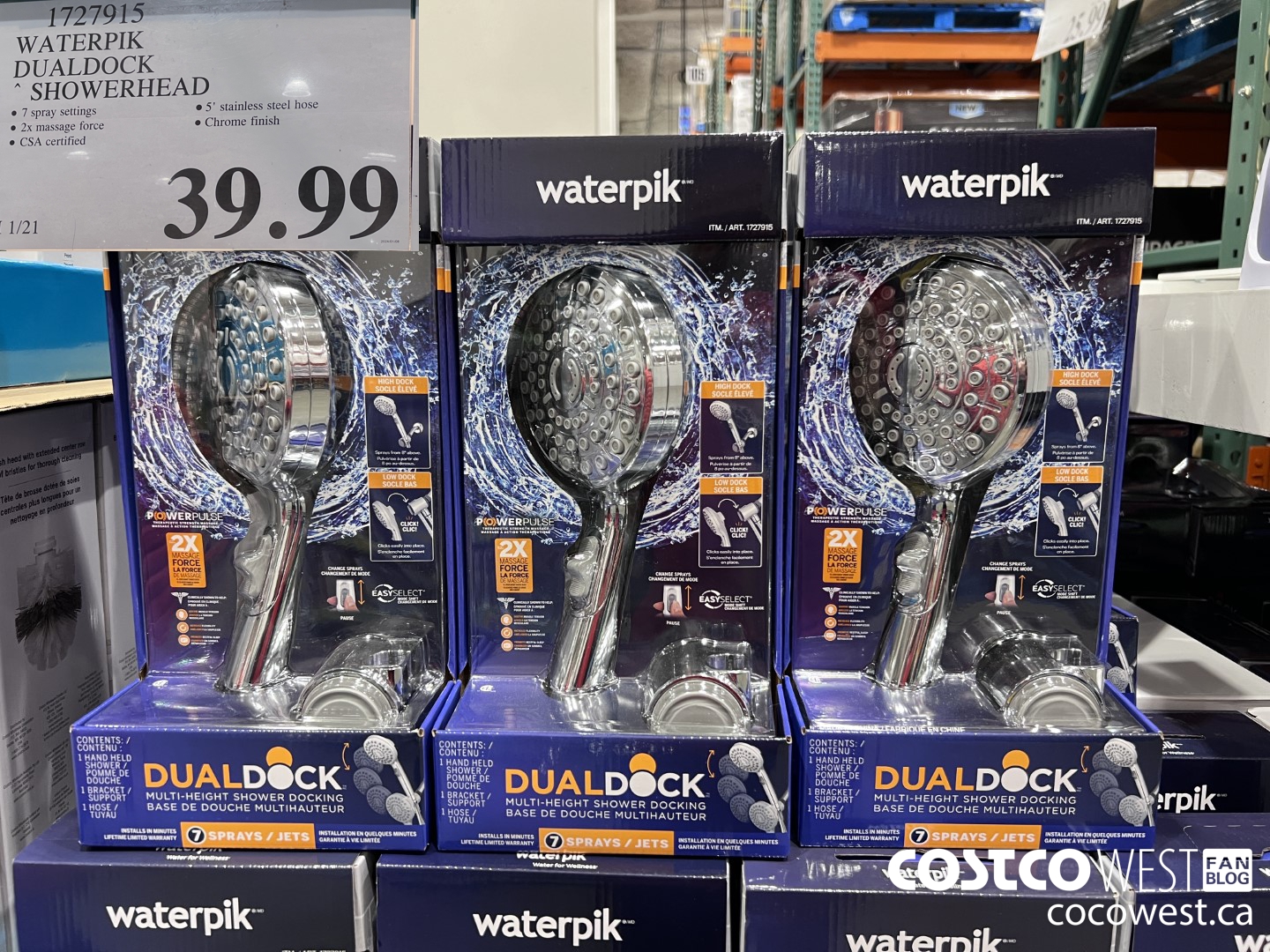 1727915 WATERPIK DUALDOCK SHOWERHEAD $39.99