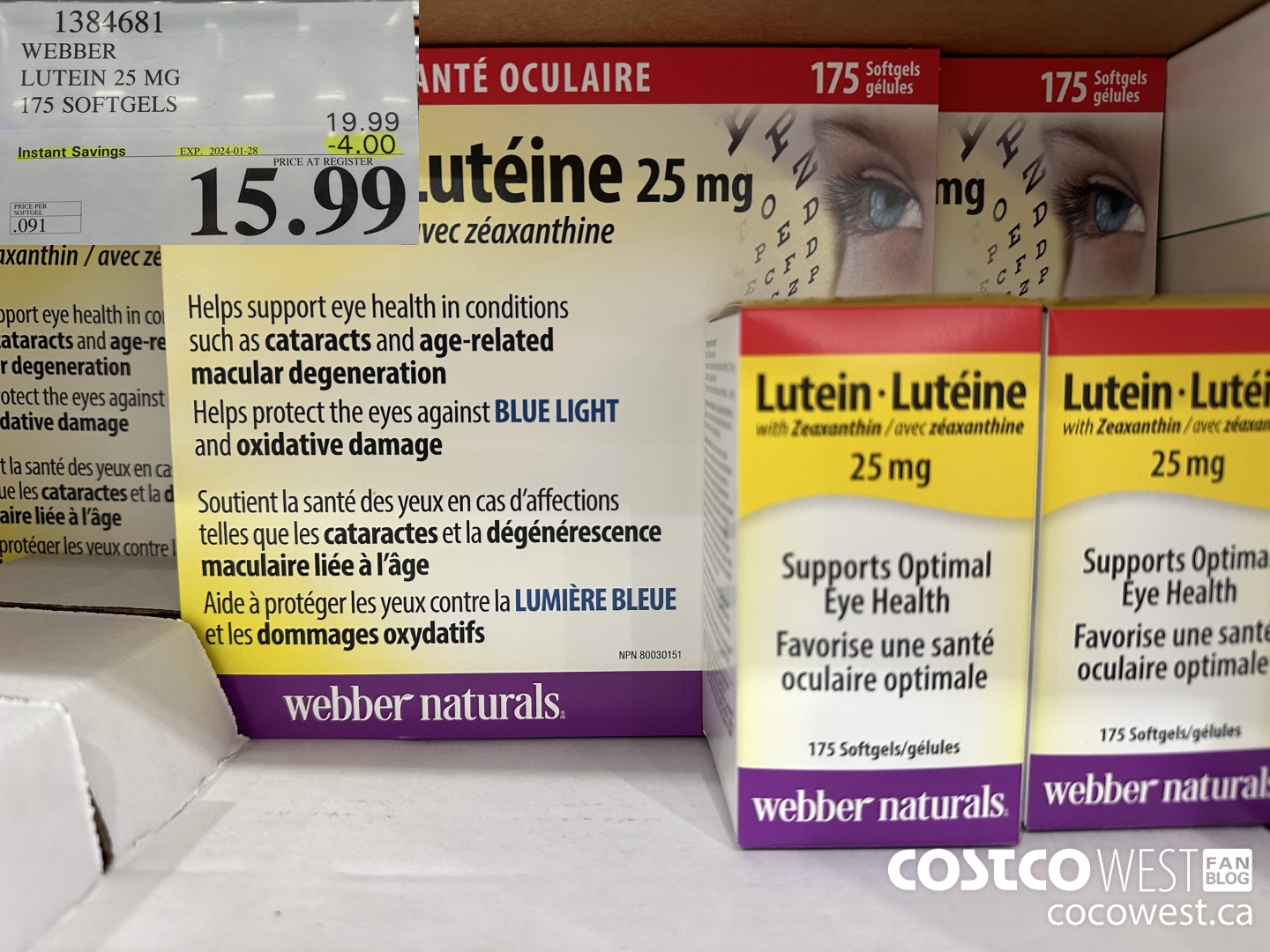 1384681 WEBBER LUTEIN 25 MG 175 SOFTGELS ($4.00 INSTANT SAVINGS EXPIRES ON 2024-01-28) $15.99