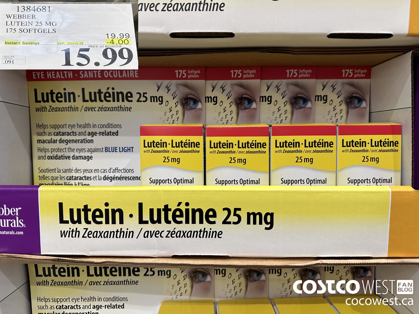 1384681 WEBBER LUTEIN 25 MG 175 SOFTGELS ($4.00 INSTANT SAVINGS EXPIRES ON 2024-01-28) $15.99