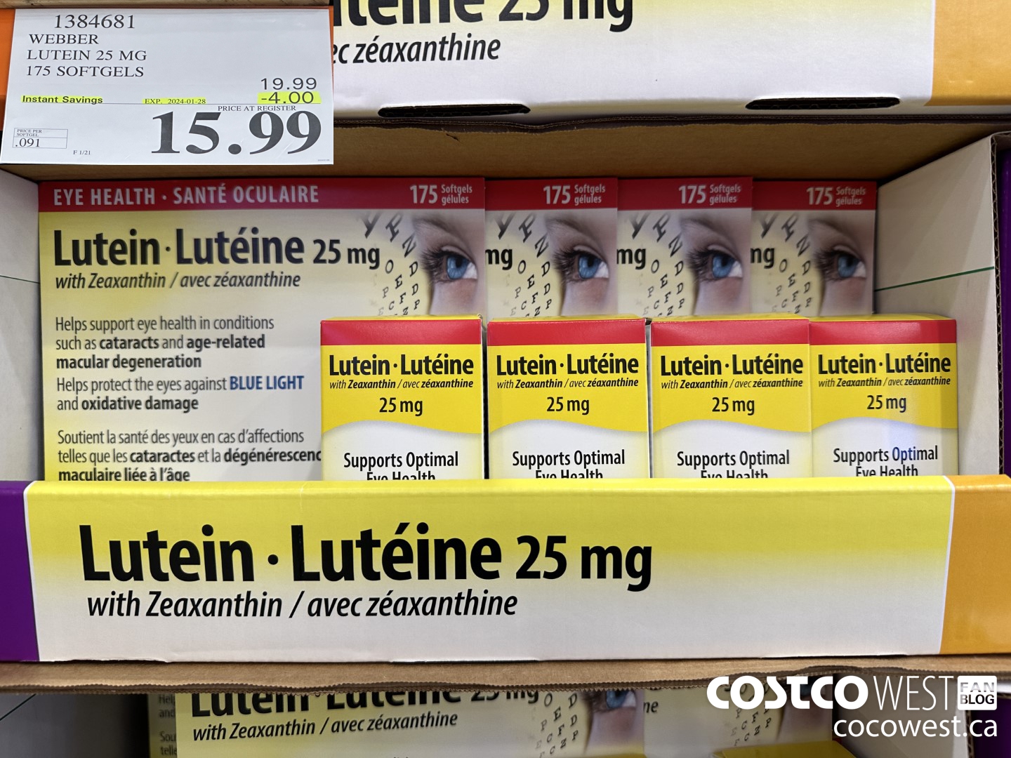 1384681 WEBBER LUTEIN 25 MG 175 SOFTGELS ($4.00 INSTANT SAVINGS EXPIRES ON 2024-01-28) $15.99