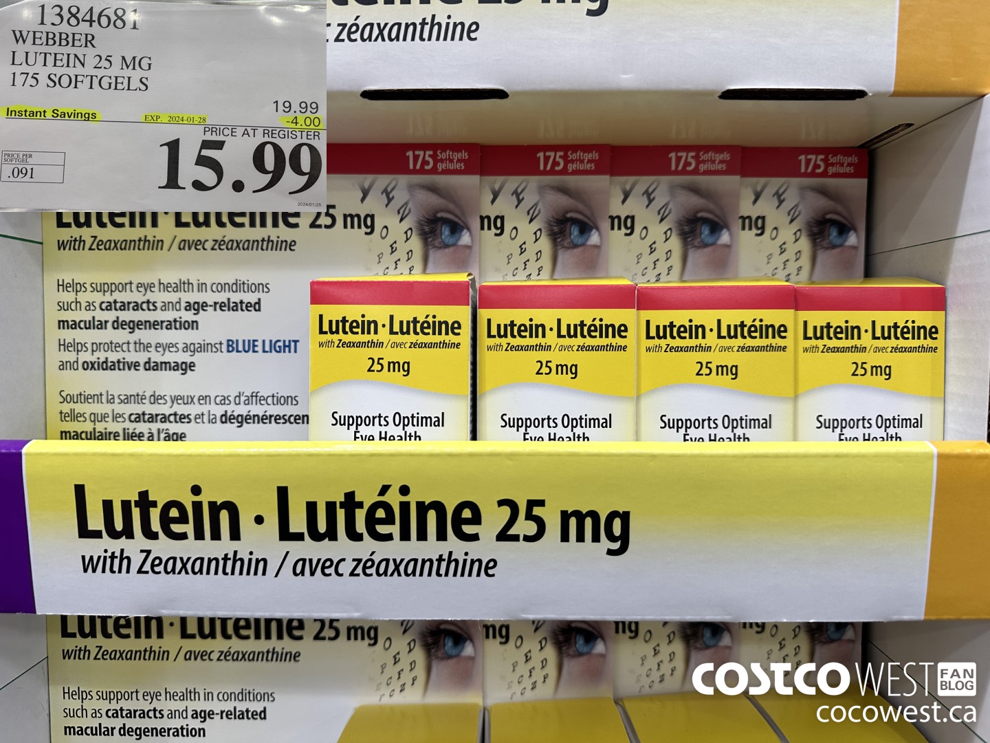 1384681 WEBBER LUTEIN 25 MG 175 SOFTGELS ($4.00 INSTANT SAVINGS EXPIRES ON 2024-01-28) $15.99