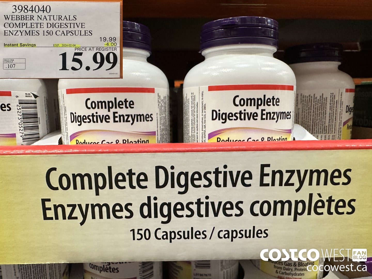 3984040 WEBBER NATURALS COMPLETE DIGESTIVE ENZYMES 150 CAPSULES ($4.00 INSTANT SAVINGS EXPIRES ON 2024-02-04) $15.99